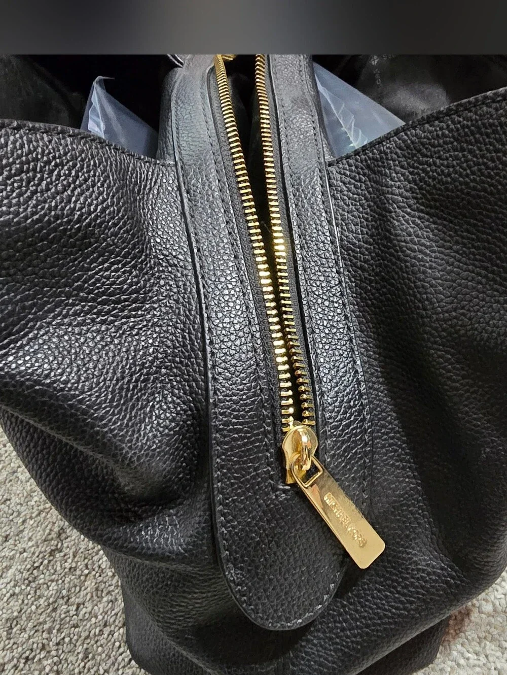 MICHAEL KORS Black Pebbled Leather Shoulder Hobo with Gold Hardware Slouchy